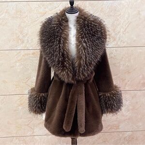 Glitz Brown Teddy Jacket with Faux Fur Trim
